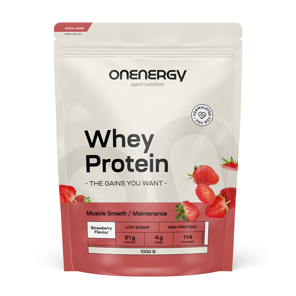 Whey srvátkové proteíny s príchuťou jahôd.